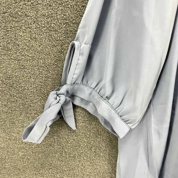 Bloomchic Top Womens Plus 2X 18 20 Blue V Neck tie bow 3/4 Sleeve casual Blouse - Picture 5 of 15